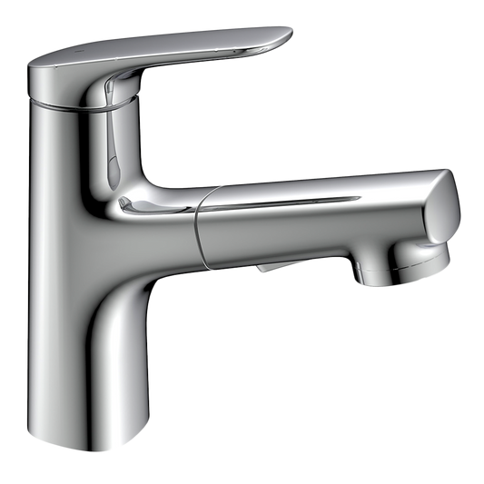 The "Seattle" faucet for the bathroom sink, with a retractable hose.
