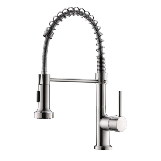 Modern Single Handle Spring Kitchen Faucet with Spray Brushed Nickel/Black