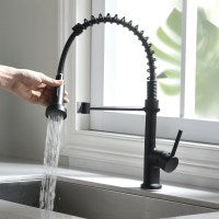 Modern Single Handle Spring Kitchen Faucet with Spray Brushed Nickel/Black