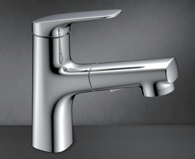 The "Seattle" faucet for the bathroom sink, with a retractable hose.