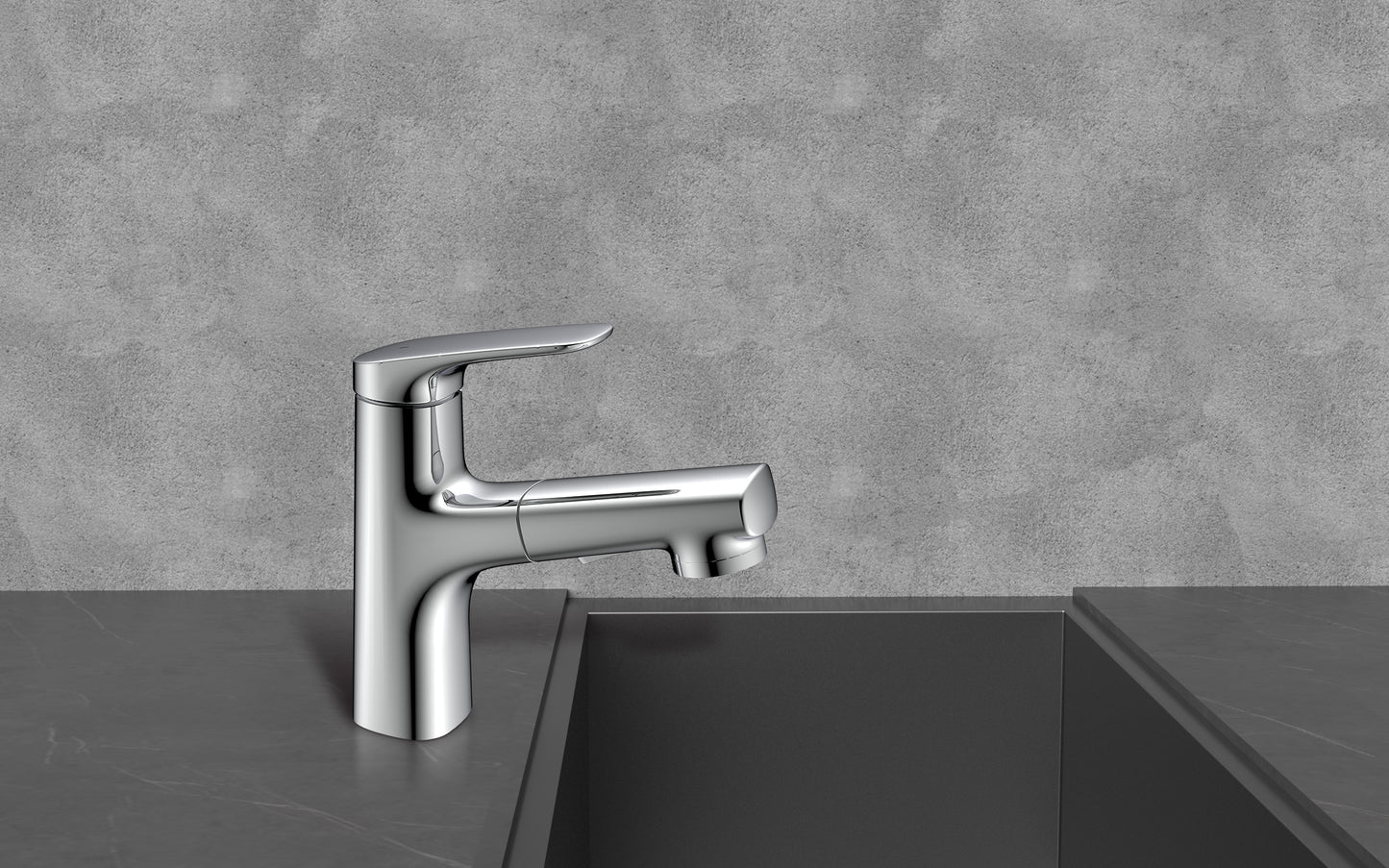 The "Seattle" faucet for the bathroom sink, with a retractable hose.