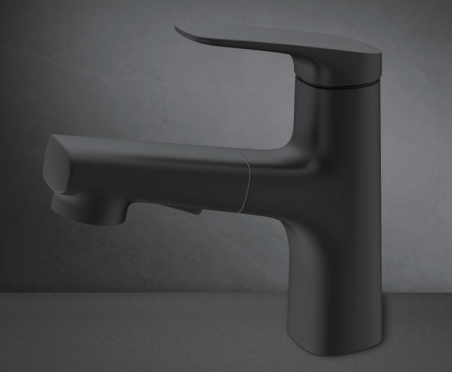 The "Seattle" faucet for the bathroom sink, with a retractable hose.